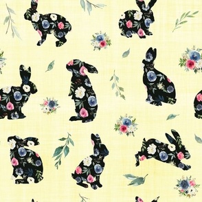 black floral bunny cream linen