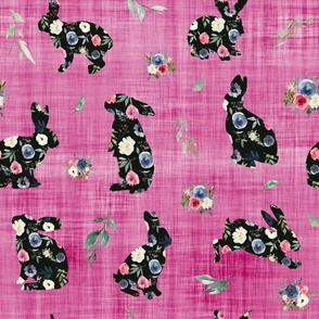 black floral bunny pink linen