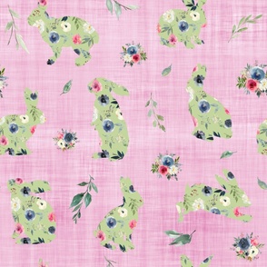 green floral bunny pink linen