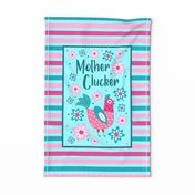 Large 27x18 Panel Mother Clucker Chicken Mom on Aqua for Wall Hanging or Tea Towel