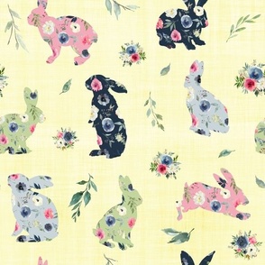 mix floral bunny cream linen