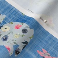 mix floral bunny blue linen 