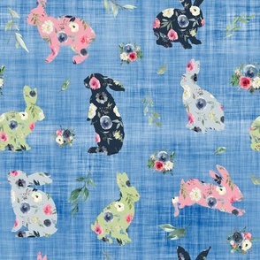 mix floral bunny blue linen 