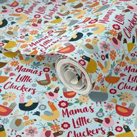 Large Scale Mama's Little Cluckers Chicken Mom Humor on Light Blue