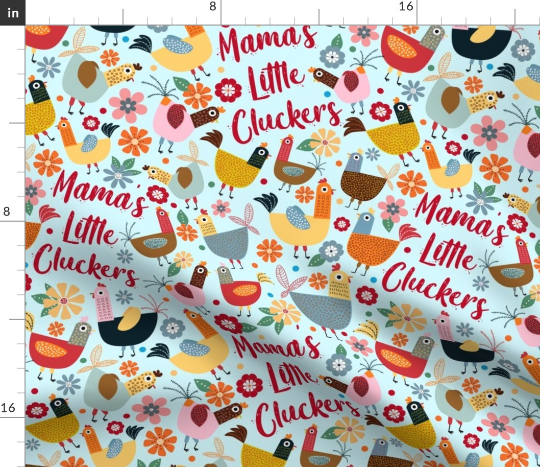 Large Scale Mama's Little Cluckers Chicken Mom Humor on Light Blue