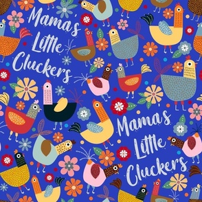 Large Scale Mama's Little Cluckers Chicken Mom Humor on Blue