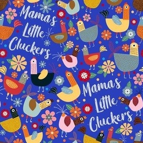Medium Scale Mama's Little Cluckers Chicken Mom Humor on Blue