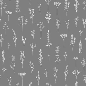 New Wildflowers Lineart in Gray and White