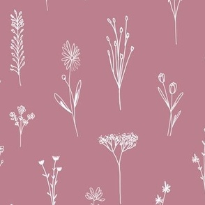 New Wildflowers Lineart Mauve and White