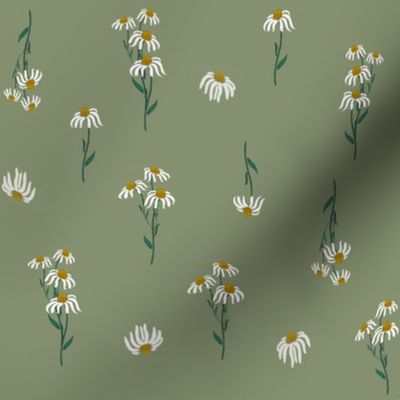 White daisies green 8 repeat