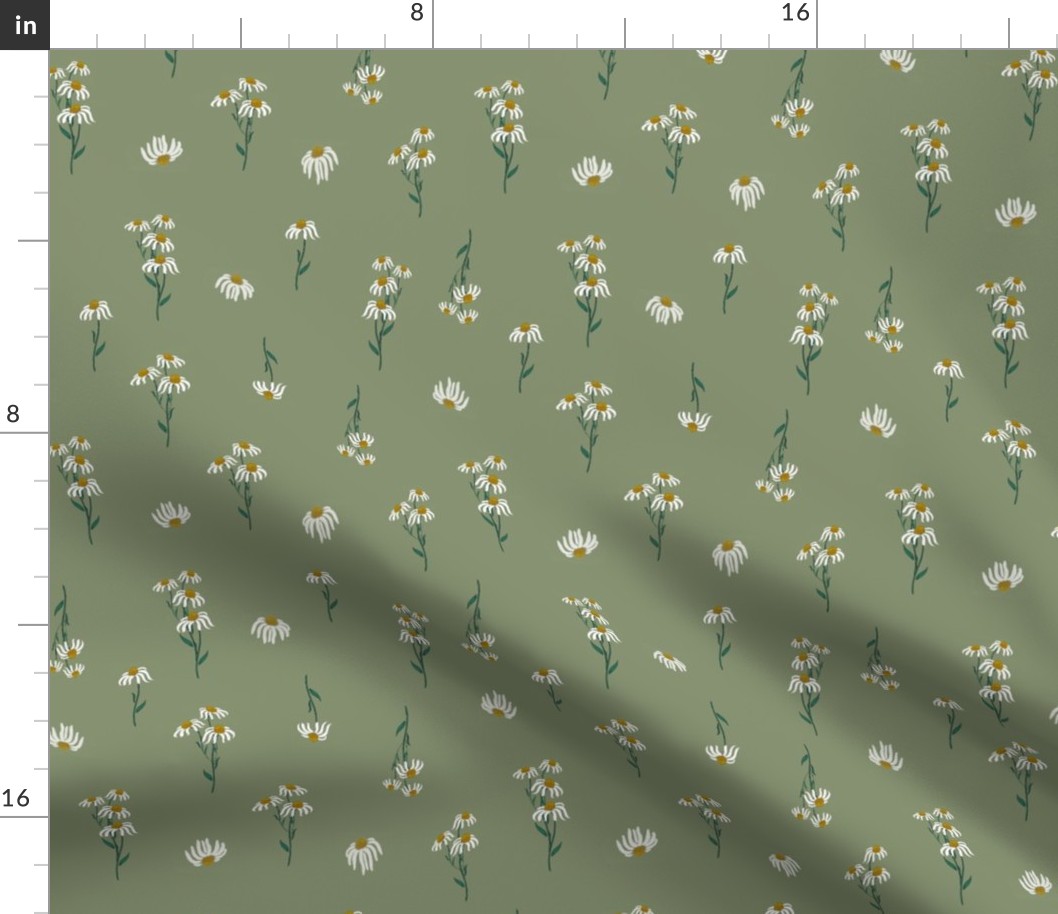 White daisies green 8 repeat