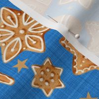 Large Scale Frosted Gingerbread Man Sugar Cookie Christmas on Blue Texture