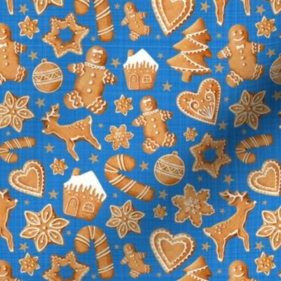 Medium Scale Frosted Gingerbread Man Sugar Cookie Christmas on Blue Texture