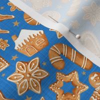 Medium Scale Frosted Gingerbread Man Sugar Cookie Christmas on Blue Texture