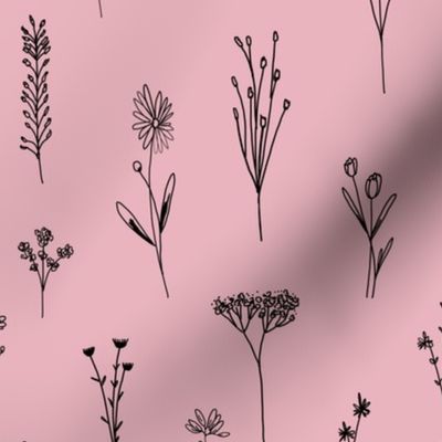 New Wildflowers Lineart pink and black