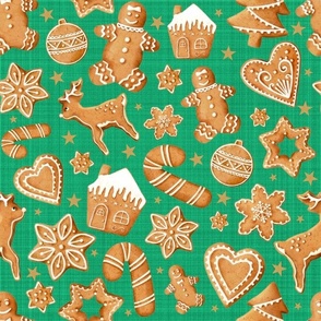 Large Scale Frosted Gingerbread Man Sugar Cookie Christmas on Green Texture