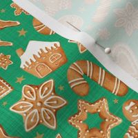 Medium Scale Frosted Gingerbread Man Sugar Cookie Christmas on Green Texture