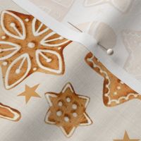 Large Scale Frosted Gingerbread Man Sugar Cookie Christmas on Tan Texture