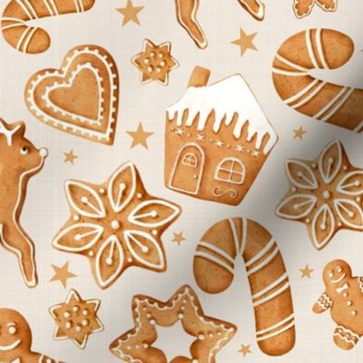 Large Scale Frosted Gingerbread Man Sugar Cookie Christmas on Tan Texture