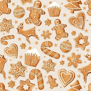 Large Scale Frosted Gingerbread Man Sugar Cookie Christmas on Tan Texture