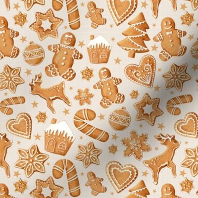 Medium Scale Frosted Gingerbread Man Sugar Cookie Christmas on Tan Texture
