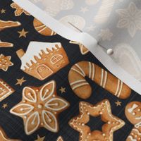 Medium Scale Frosted Gingerbread Man Sugar Cookie Christmas on Black Texture