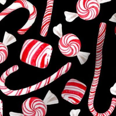 Large Scale Peppermint Christmas Candy Canes on Black