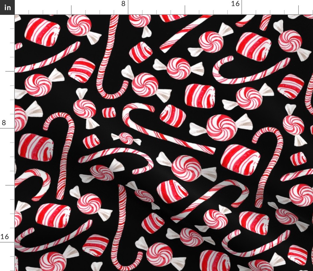 Large Scale Peppermint Christmas Candy Canes on Black