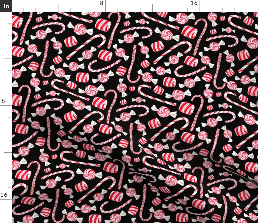 Medium Scale Peppermint Christmas Candy Canes on Black