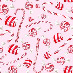 Large Scale Peppermint Christmas Candy Canes on Pink