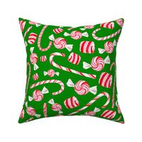 Large Scale Peppermint Christmas Candy Canes on Green