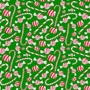 Medium Scale Peppermint Christmas Candy Canes on Green
