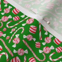 Small Scale Peppermint Christmas Candy Canes on Green