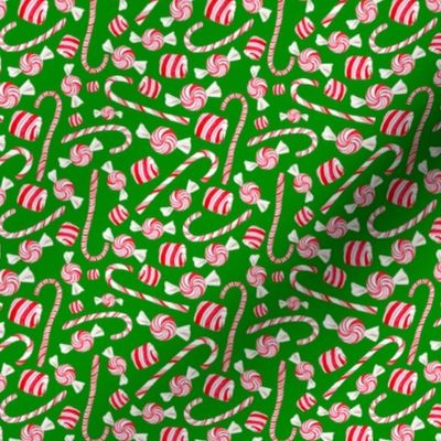 Small Scale Peppermint Christmas Candy Canes on Green
