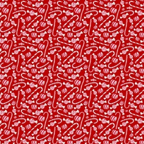 Small Scale Peppermint Christmas Candy Canes on Red