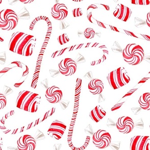 Large Scale Peppermint Christmas Candy Canes on White