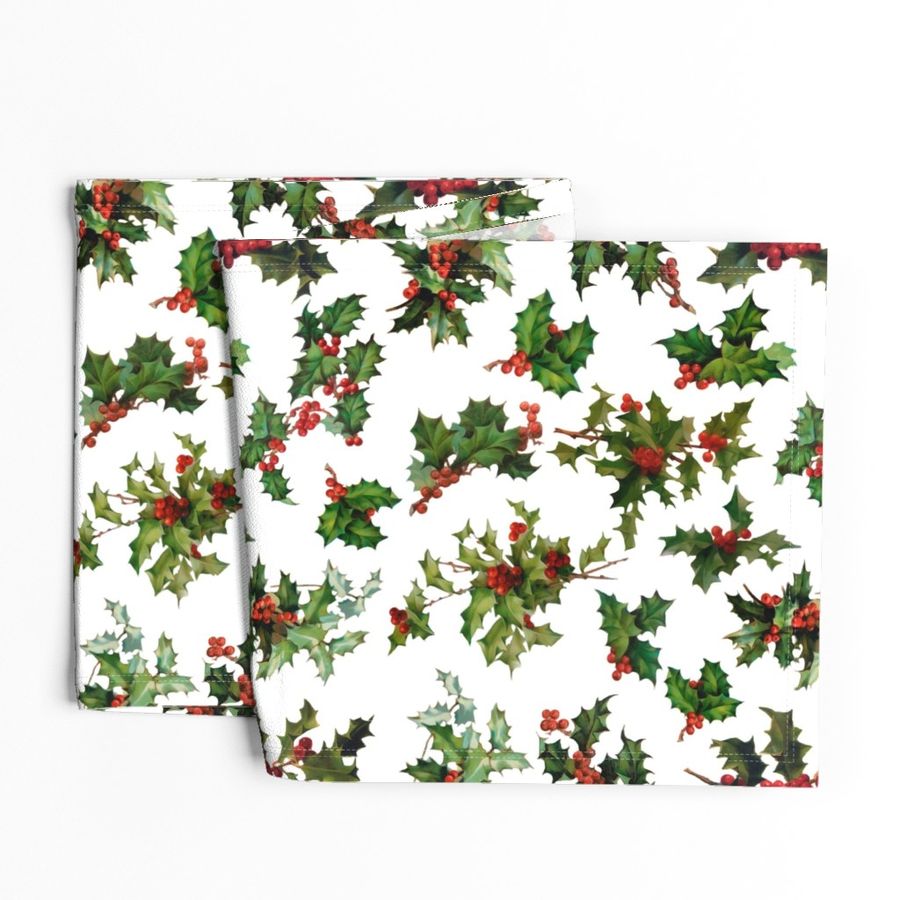 Festive Holly on White BG