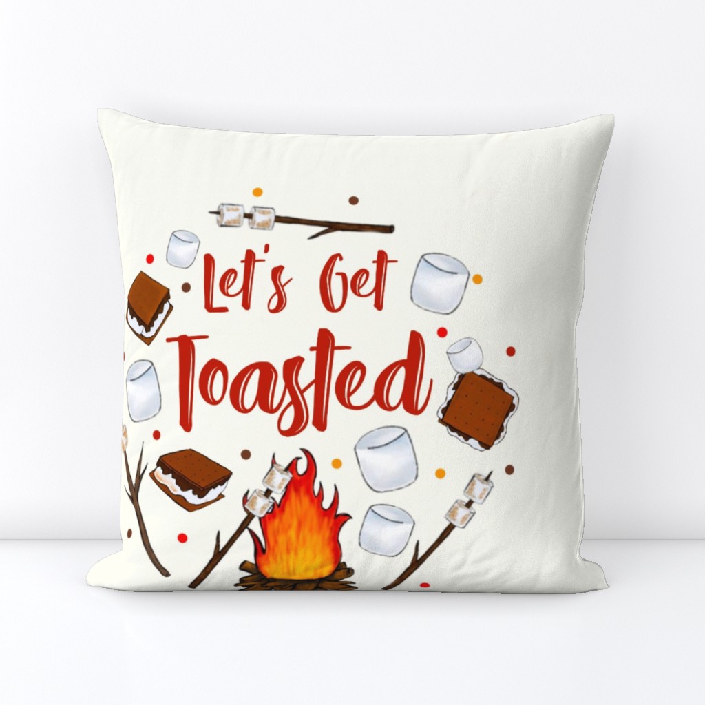 18x18 Panel Let's Get Toasted Funny Campfire S'mores for DIY Throw Pillow Cushion Cover Tote Bag