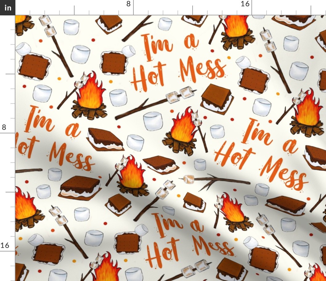 Large Scale I'm a Hot Mess Funny Campfire Smores on Ivory