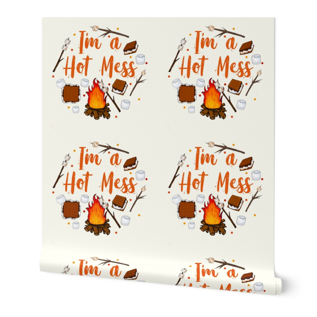 18x18 Panel I'm a Hot Mess Funny Campfire Smores for DIY Throw Pillow Cushion Cover or Tote Bag
