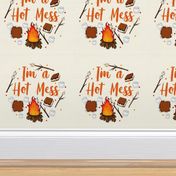 18x18 Panel I'm a Hot Mess Funny Campfire Smores for DIY Throw Pillow Cushion Cover or Tote Bag