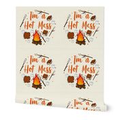 18x18 Panel I'm a Hot Mess Funny Campfire Smores for DIY Throw Pillow Cushion Cover or Tote Bag