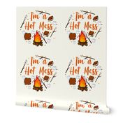 18x18 Panel I'm a Hot Mess Funny Campfire Smores for DIY Throw Pillow Cushion Cover or Tote Bag