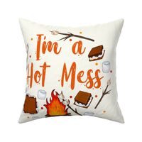 18x18 Panel I'm a Hot Mess Funny Campfire Smores for DIY Throw Pillow Cushion Cover or Tote Bag