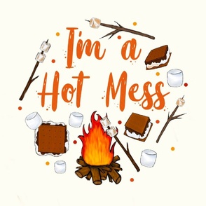 18x18 Panel I'm a Hot Mess Funny Campfire Smores for DIY Throw Pillow Cushion Cover or Tote Bag