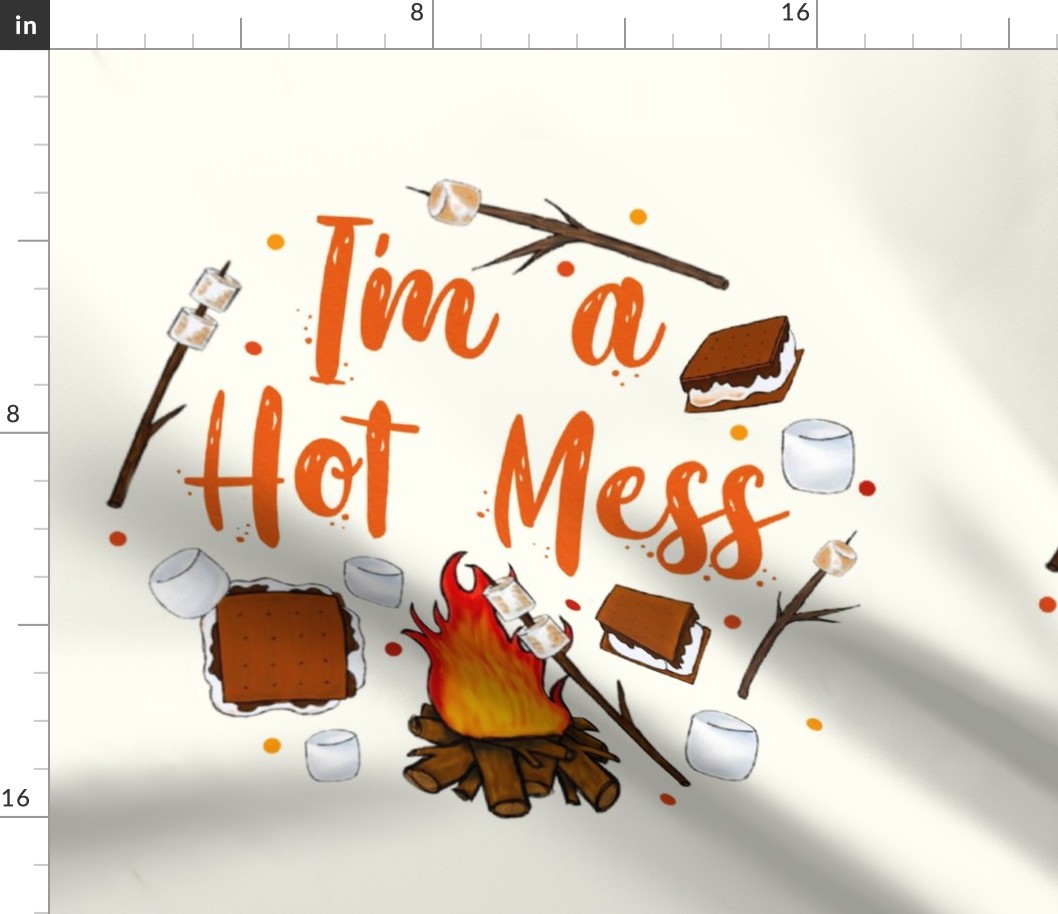 18x18 Panel I'm a Hot Mess Funny Campfire Smores for DIY Throw Pillow Cushion Cover or Tote Bag