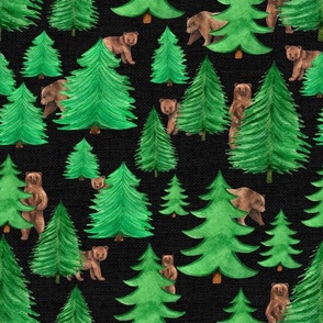 Bigger Scale Pine Forest with Brown Bears on Black