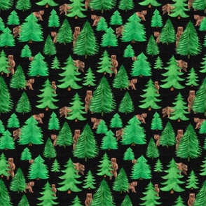 Smaller Scale Pine Forest with Brown Bears on Black