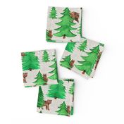 Bigger Scale Pine Forest with Brown Bears on Light Texture Background