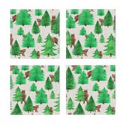 Bigger Scale Pine Forest with Brown Bears on Light Texture Background